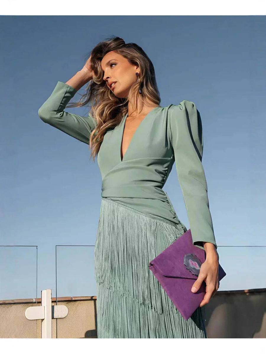 Elegant Tassel Maxi Evening Dress