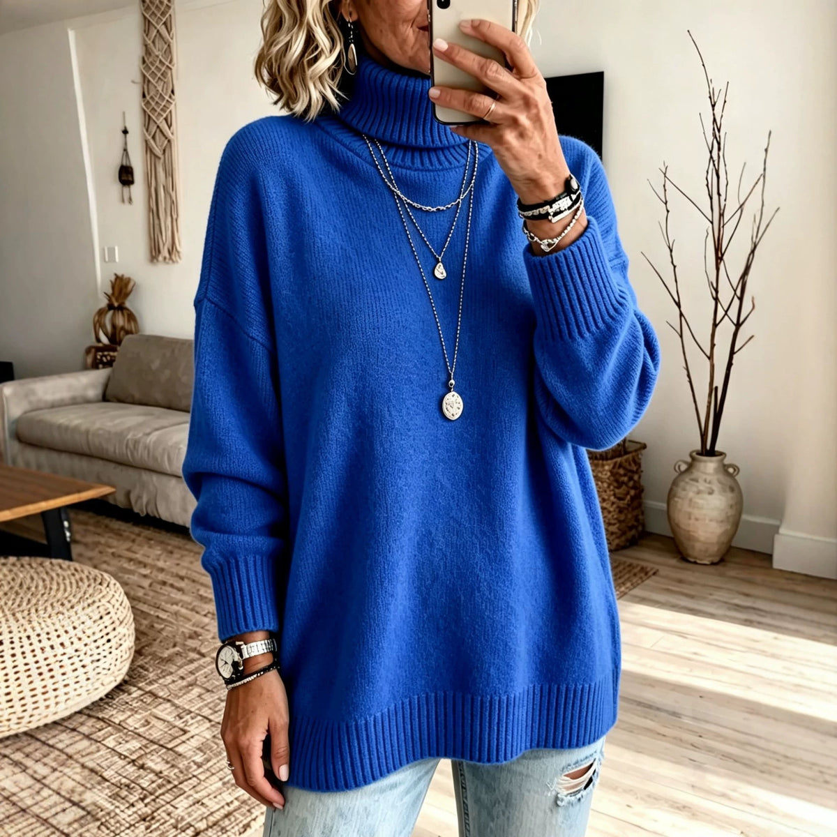 Womens High-Neck Knit Sweater
