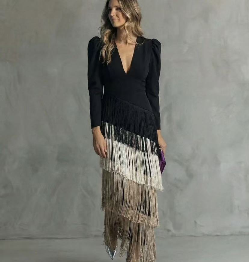 Elegant Tassel Maxi Evening Dress