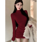 Slim Fit Bodycon Dress with Half High Collar