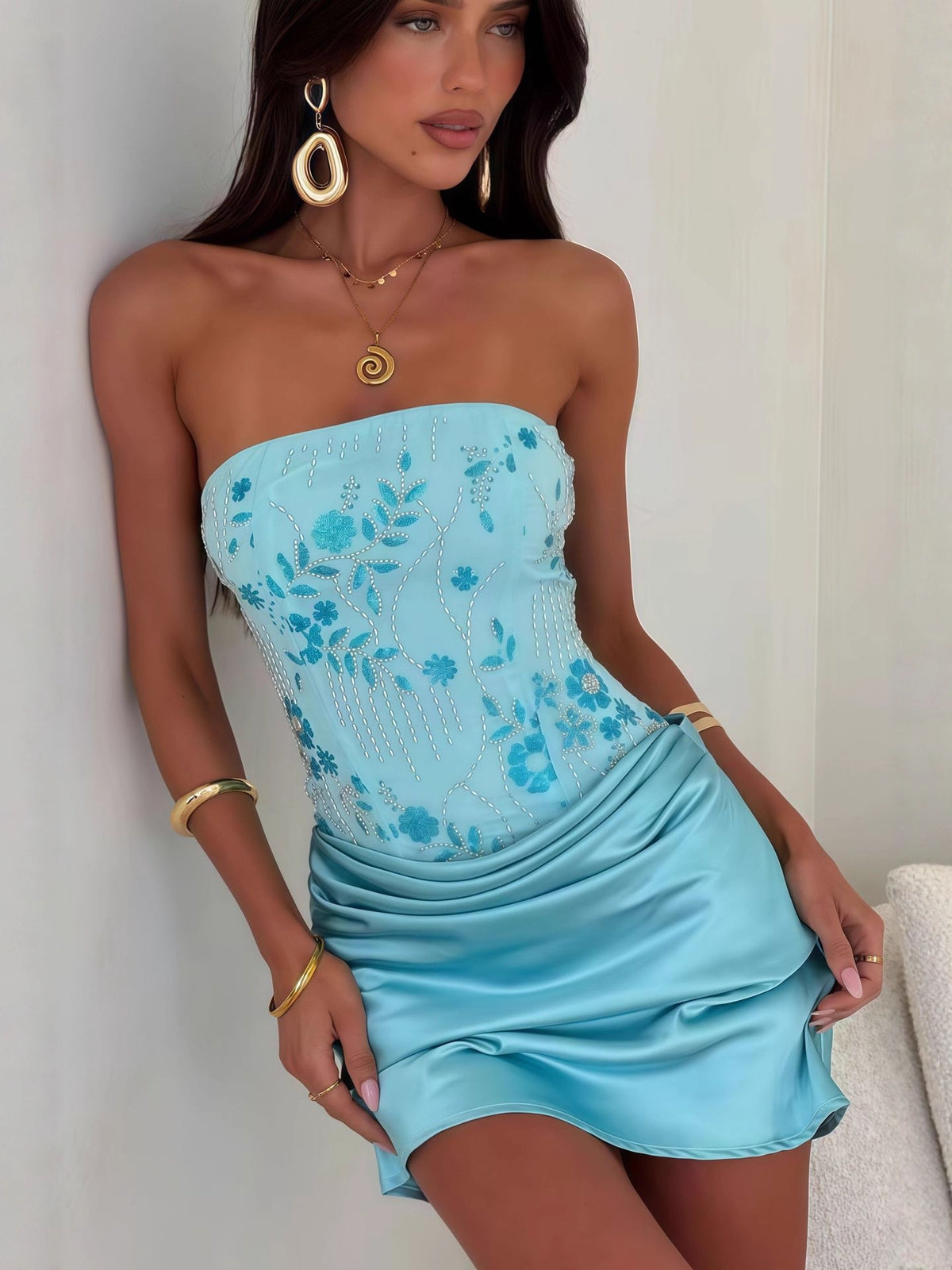 Plant Print Satin Bodycon Dress