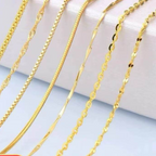 18K Gold Plain Chain Necklace for Women
