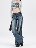 Womens Retro Distressed Flared Jeans