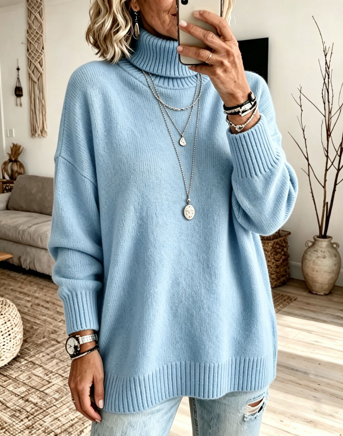 Womens High-Neck Knit Sweater