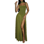 Elegant Slim Fit Solid Color Waist Cinching Slit Dress