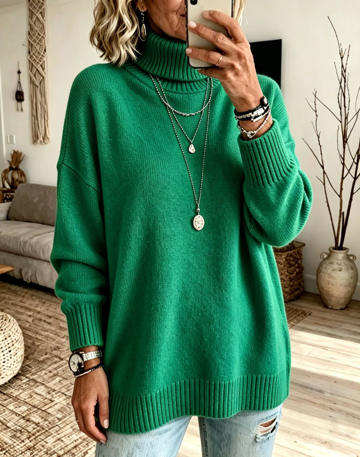 Womens High-Neck Knit Sweater
