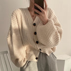 Women Loose Knit Cardigan Lantern Sleeve