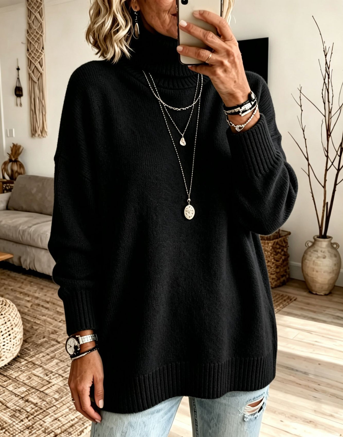 Womens High-Neck Knit Sweater