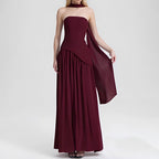 Elegant Slim Fit Solid Color Waist Cinching Slit Dress
