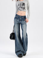 Womens Retro Distressed Flared Jeans