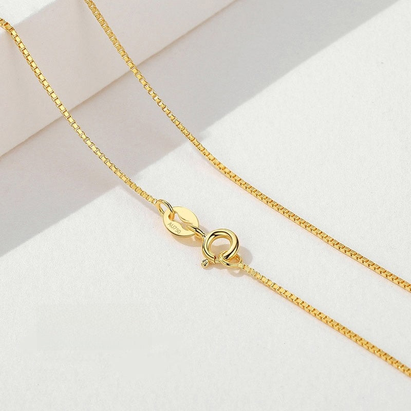 18K Gold Plain Chain Necklace for Women