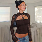 Womens Lace Patchwork Crop Top
