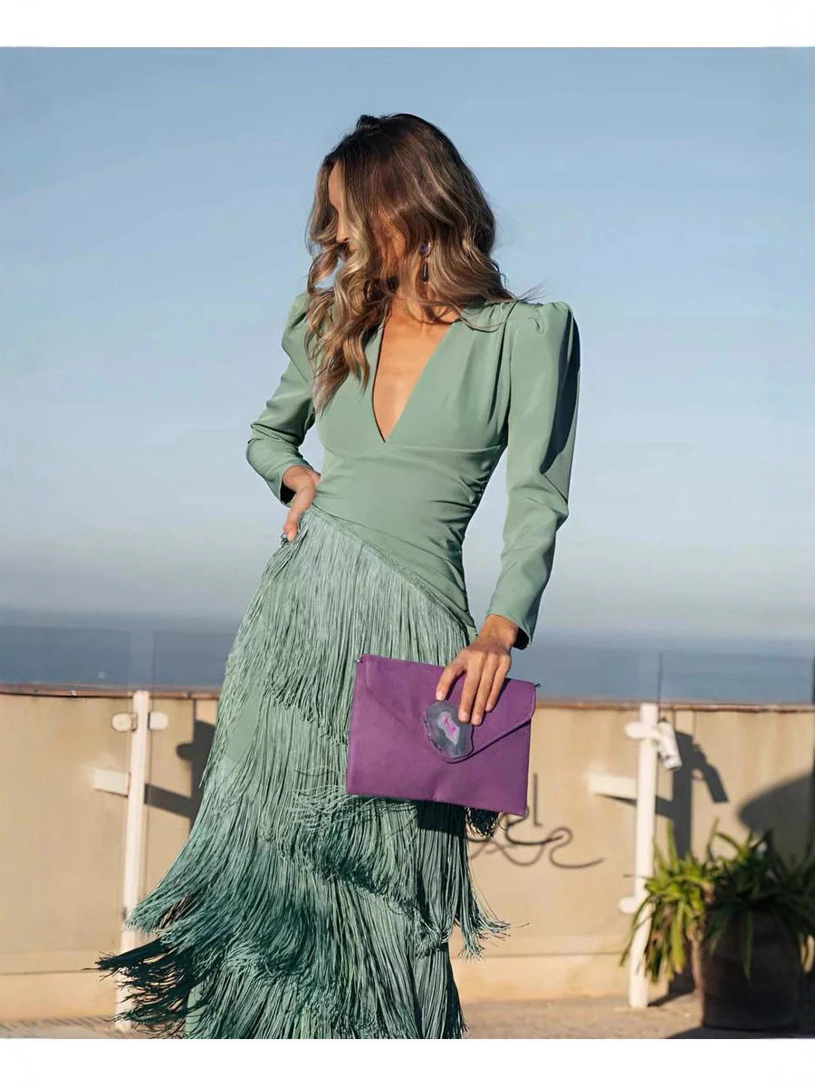 Elegant Tassel Maxi Evening Dress