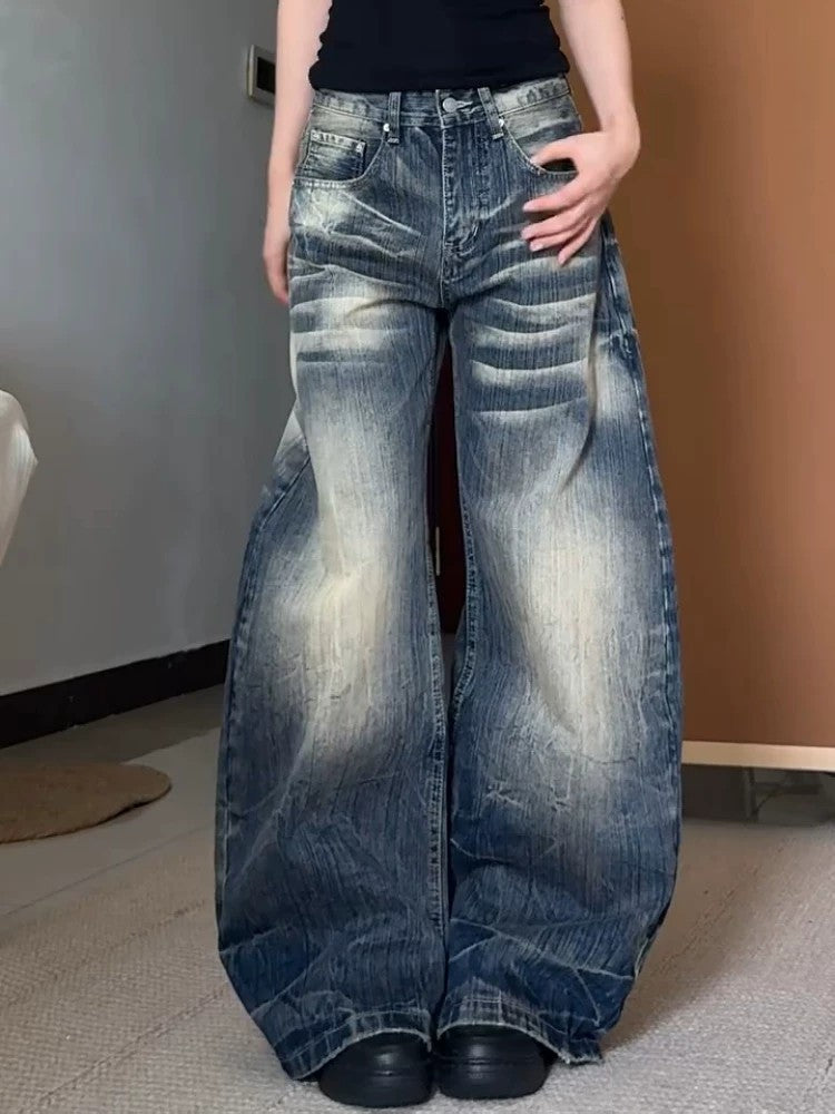 Vintage Washed Wide Leg Denim Pants