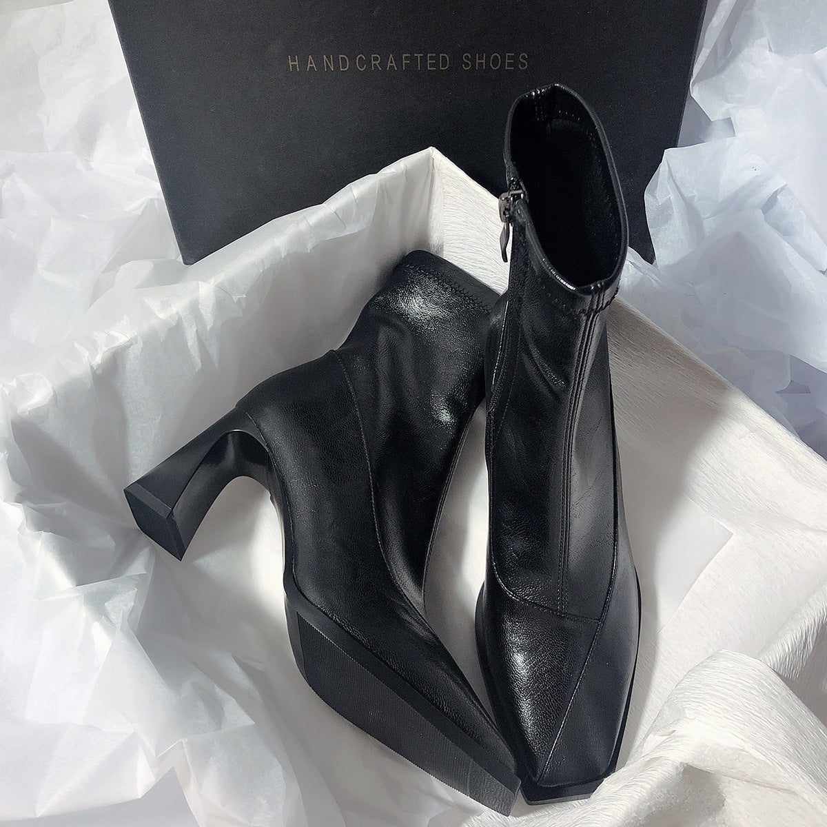 Genuine Leather Square Toe Boots