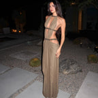 Sexy Hollow Out Rhinestone Halter Neck Dress
