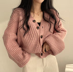 Women Loose Knit Cardigan Lantern Sleeve