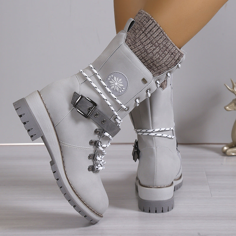 Fur-Lined Snow Boots with Lace-Up