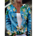 Women's Chunky Knit 3D Print Cardigan