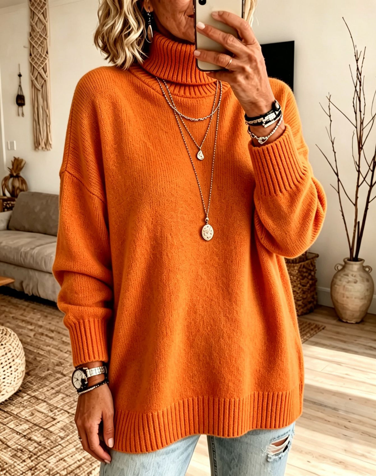 Womens High-Neck Knit Sweater