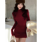 Slim Fit Bodycon Dress with Half High Collar