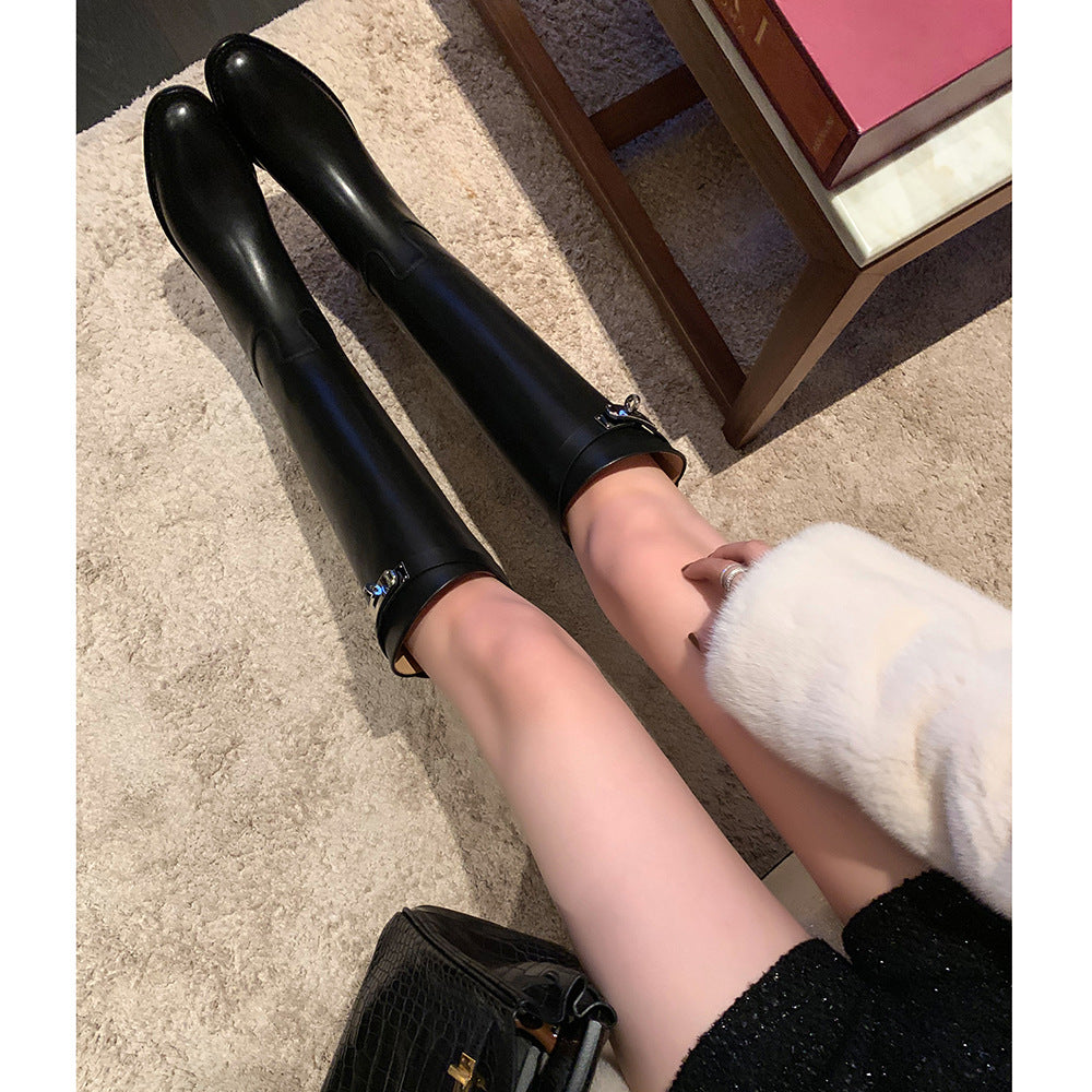 Round Toe Metal Buckle Boots