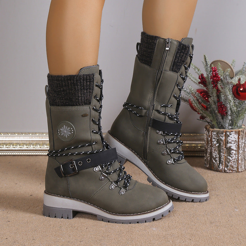 Fur-Lined Snow Boots with Lace-Up