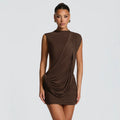 Women's Casual Solid Color Sleeveless Irregular Ribbon Slim Backless Dress