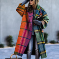Women's multi-color checked long-sleeved button-up coat