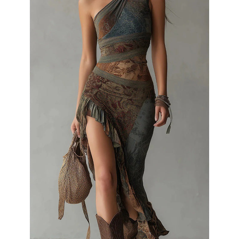 Women Asymmetrical High Slit Long Dress Sleeveless