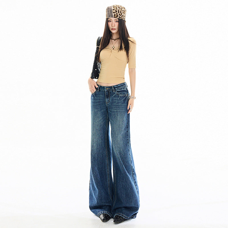 Casual Omni Vintage Cat Claw Cracked Bamboo Pattern Slightly Flared Jeans Relaxed Pants