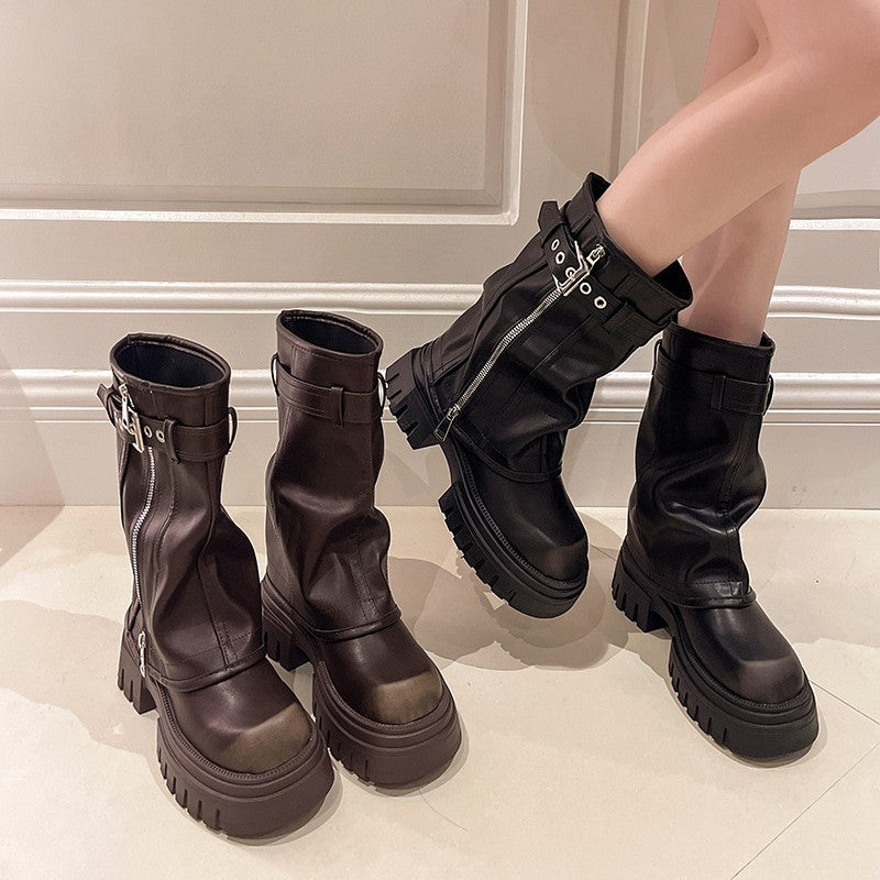 Chunky Heel Martin Ankle Boots