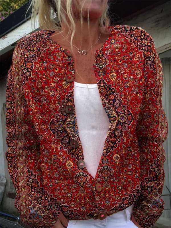 Women's Chunky Knit 3D Print Cardigan