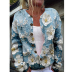 Women's Chunky Knit 3D Print Cardigan