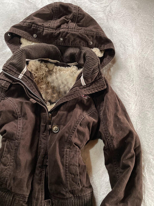 Brown Hooded Waist-Cinching Jacket