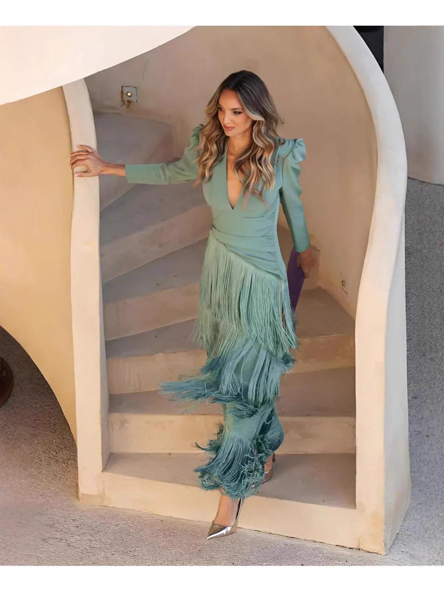 Elegant Tassel Maxi Evening Dress