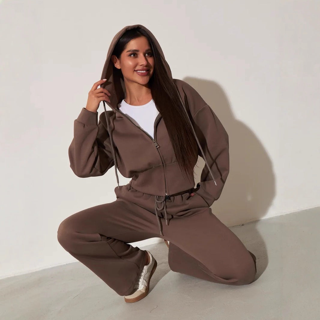 Women's Solid-Color Casual Zip-Up Sweatshirt