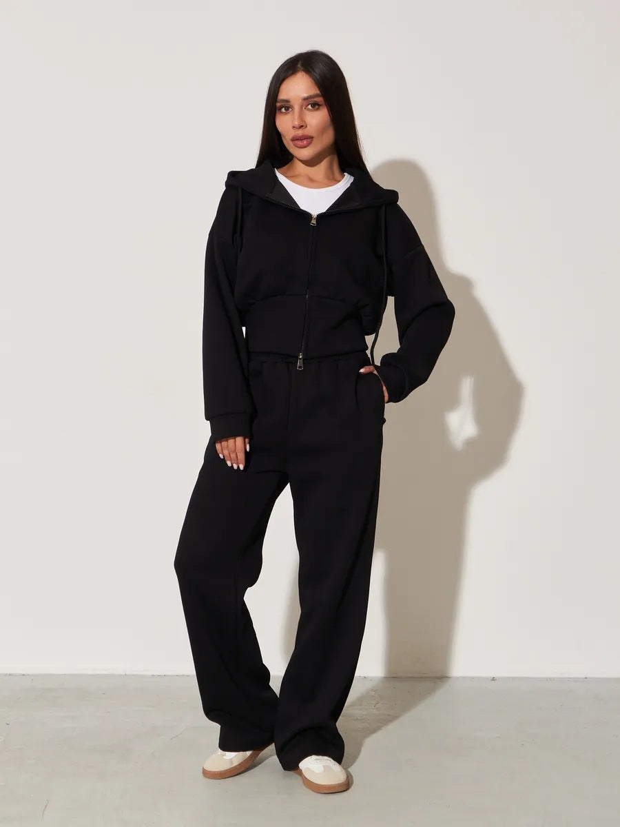 Women's Solid-Color Casual Zip-Up Sweatshirt