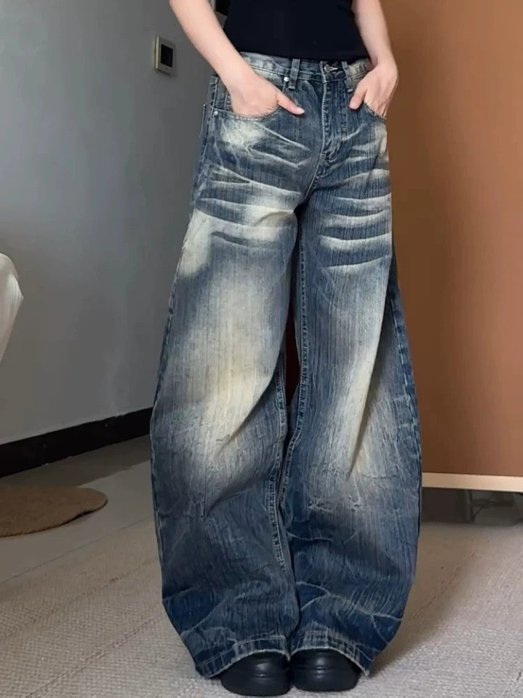 Vintage Washed Wide Leg Denim Pants