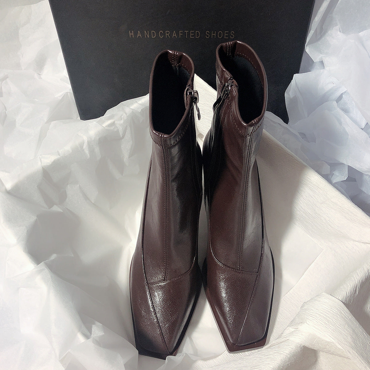 Genuine Leather Square Toe Boots