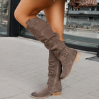 Low-Heel Suede High Boots
