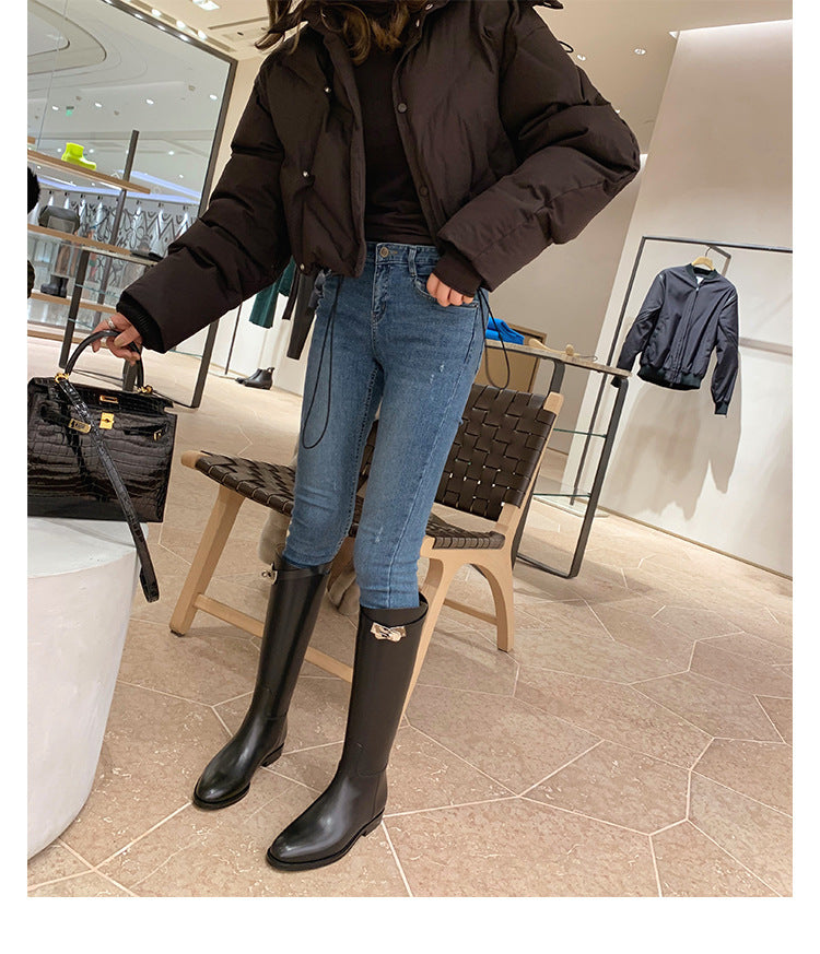Round Toe Metal Buckle Boots