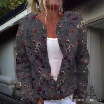 Women's Chunky Knit 3D Print Cardigan