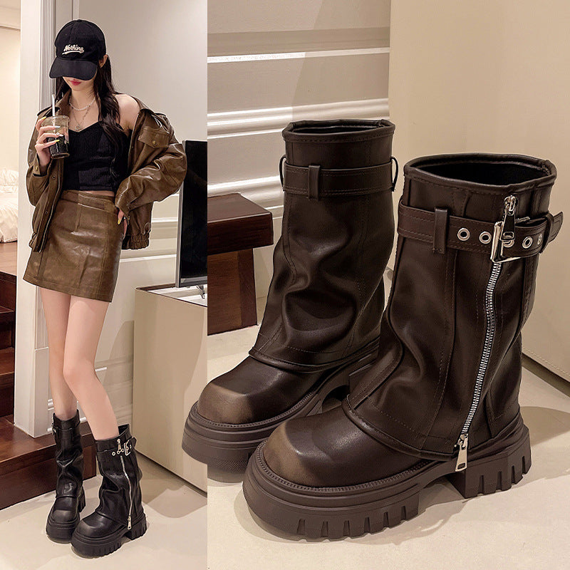 Chunky Heel Martin Ankle Boots