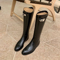 Round Toe Metal Buckle Boots