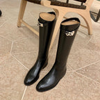 Round Toe Metal Buckle Boots