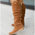 Low-Heel Suede High Boots